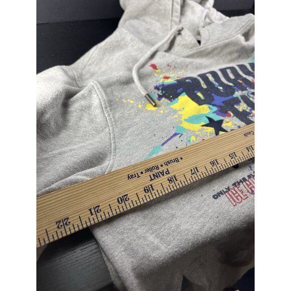 Born Fly Forever Gray Hoodie With Colorful Splatter Graphic and Drawstring Hood - Picture 4 of 7